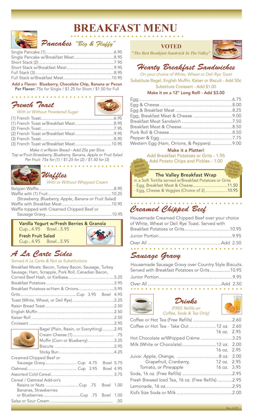 Breakfast Menu continued